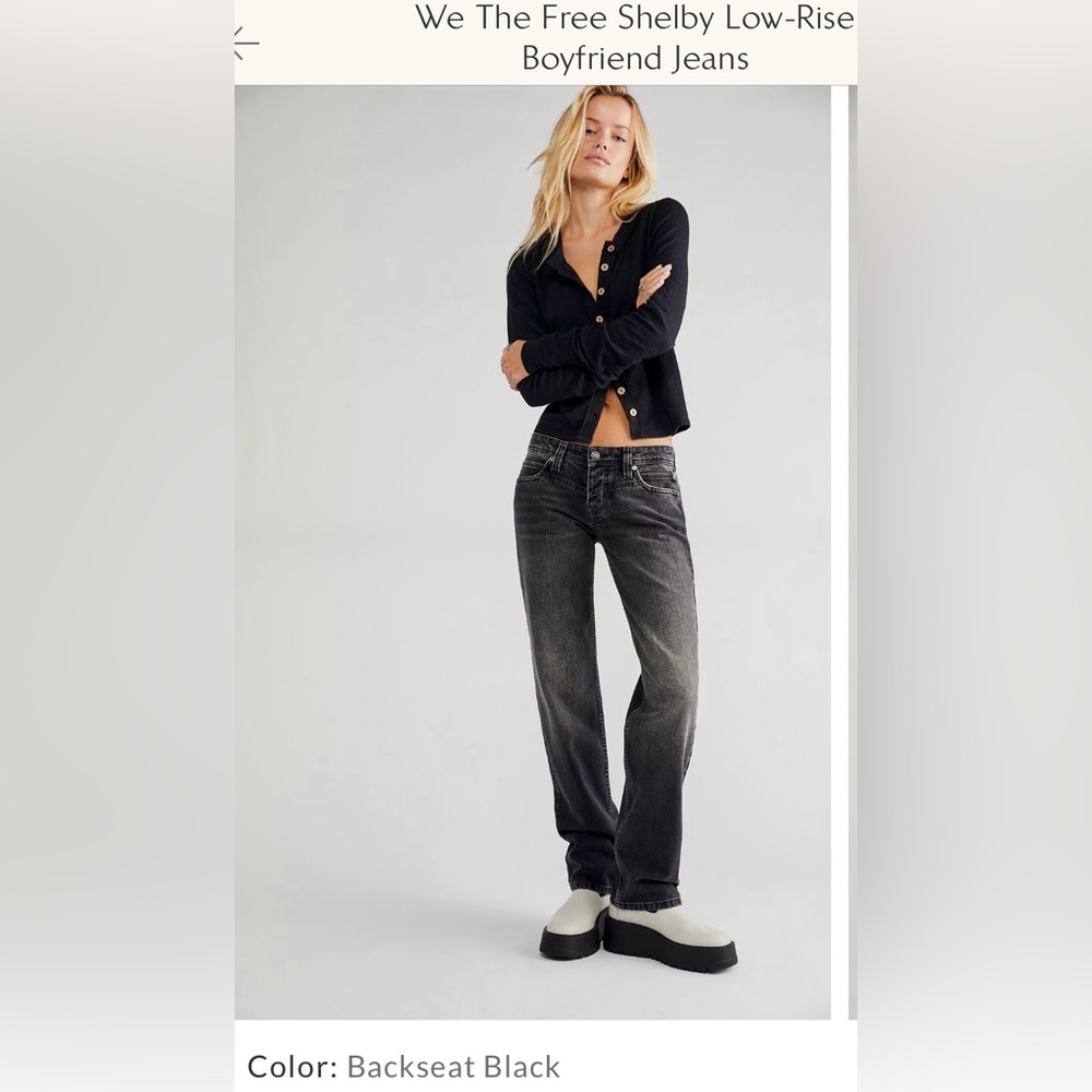 Free People BACKSEAT BLACK Women's Shelby Low-Rise Boyfriend Jeans, US 30